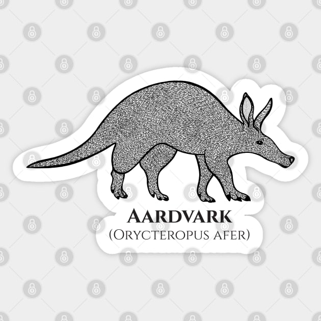 Aardvark with Common and Latin Names - animal design - on white Sticker by Green Paladin